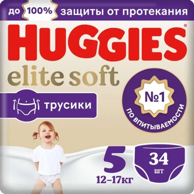 Подгузники-трусики Huggies Elite Soft 5 12-17кг 34шт 9403710 1